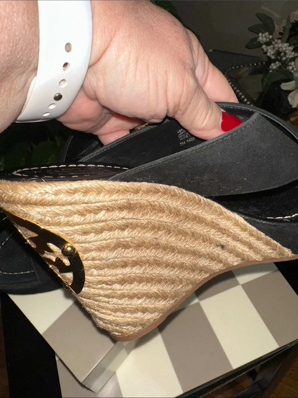 Tory Burch Bailey Black Lancaster Suede  Leather Espadrille Wedge NWOT size 7 🖤